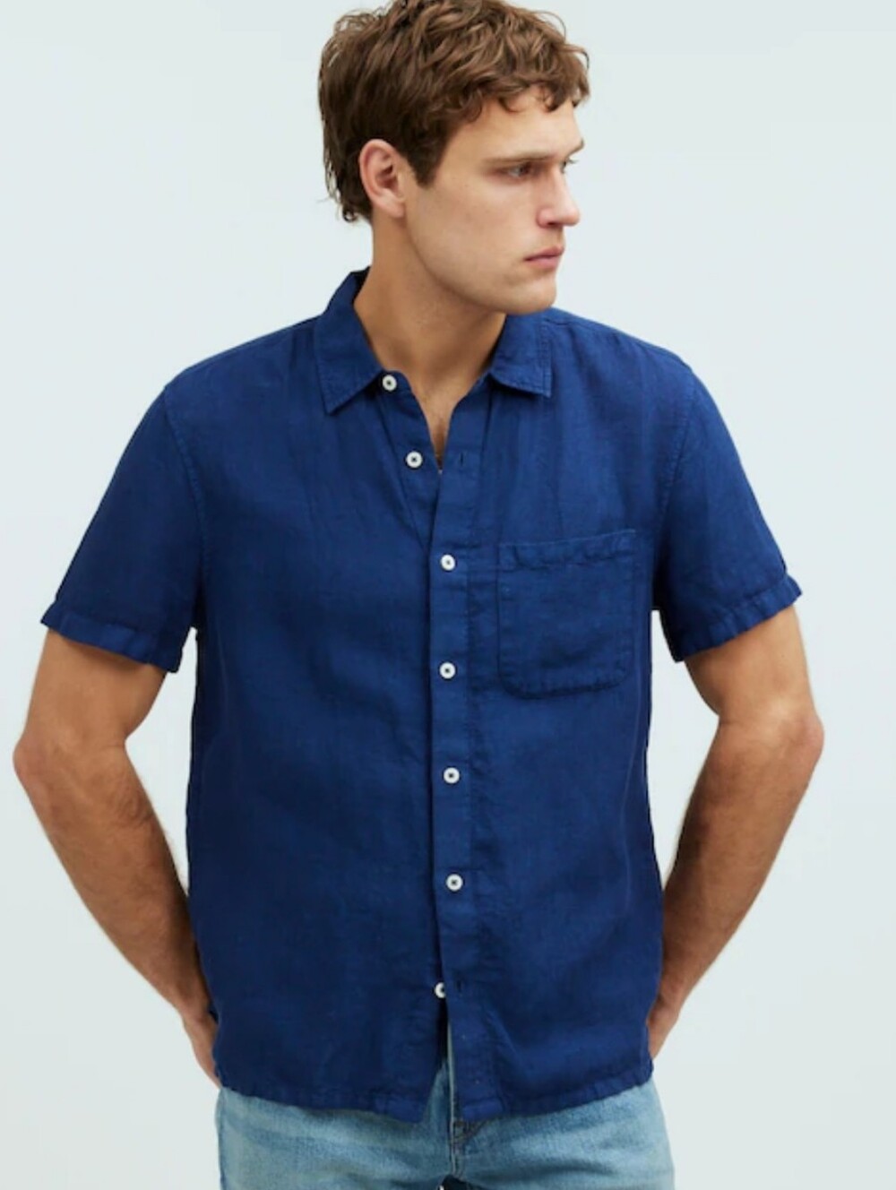 Madewell Easy Short-Sleeve Shirt in Linen Size Small Dark Blue Wash